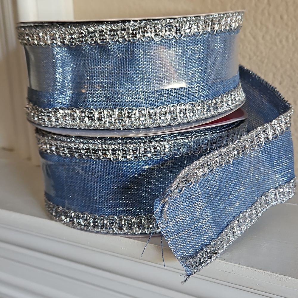 2 Rolls of Celebrate it Ribbon - Wired Blue with Silver Metallic Edges